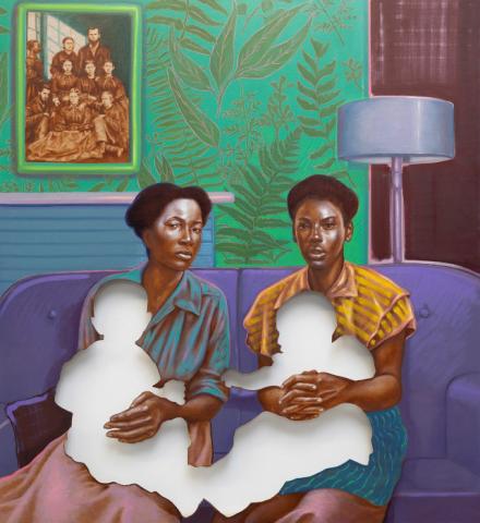 Not My Burden, 2019. Titus Kaphar (American, b. 1976). Oil on canvas ; 167.6 x 153 cm. © Titus Kaphar. Image courtesy of the artist and Gagosian. Collection of Ellen Susman, Houston , Texas. Photo: Rob McKeever