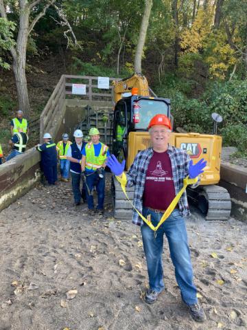 Wearing safety gear for Edgewater Park sewer tour