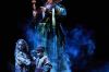 The Ghost of Christmas Present (actor David Anthony Smith, above) looms over Ignorance (actor Louisiana Audrey Sawyer) and Want (actor Cassidy Josephine Nelson) in Great Lakes Theater's 25th anniversary production of Charles Dickens' holiday classic "A Christmas Carol" at the Ohio Theatre, PlayhouseSquare. (Photography by Roger Mastroianni)