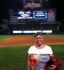 Julie on the field before the fireworks